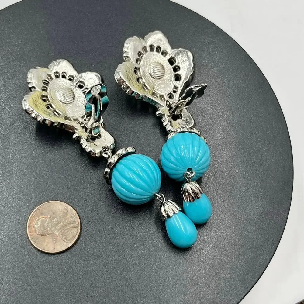 Jose Maria Barrera For Avon Signed Faux Turquoise Etruscan Revival Clip Earrings